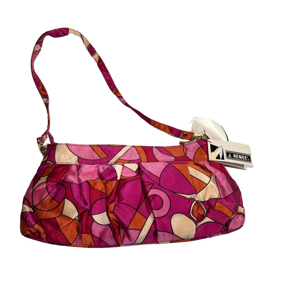 VTG J Renee Shoulder Bag Geometric Abstract Pink Orange Retro 80s 90s Satin NWT